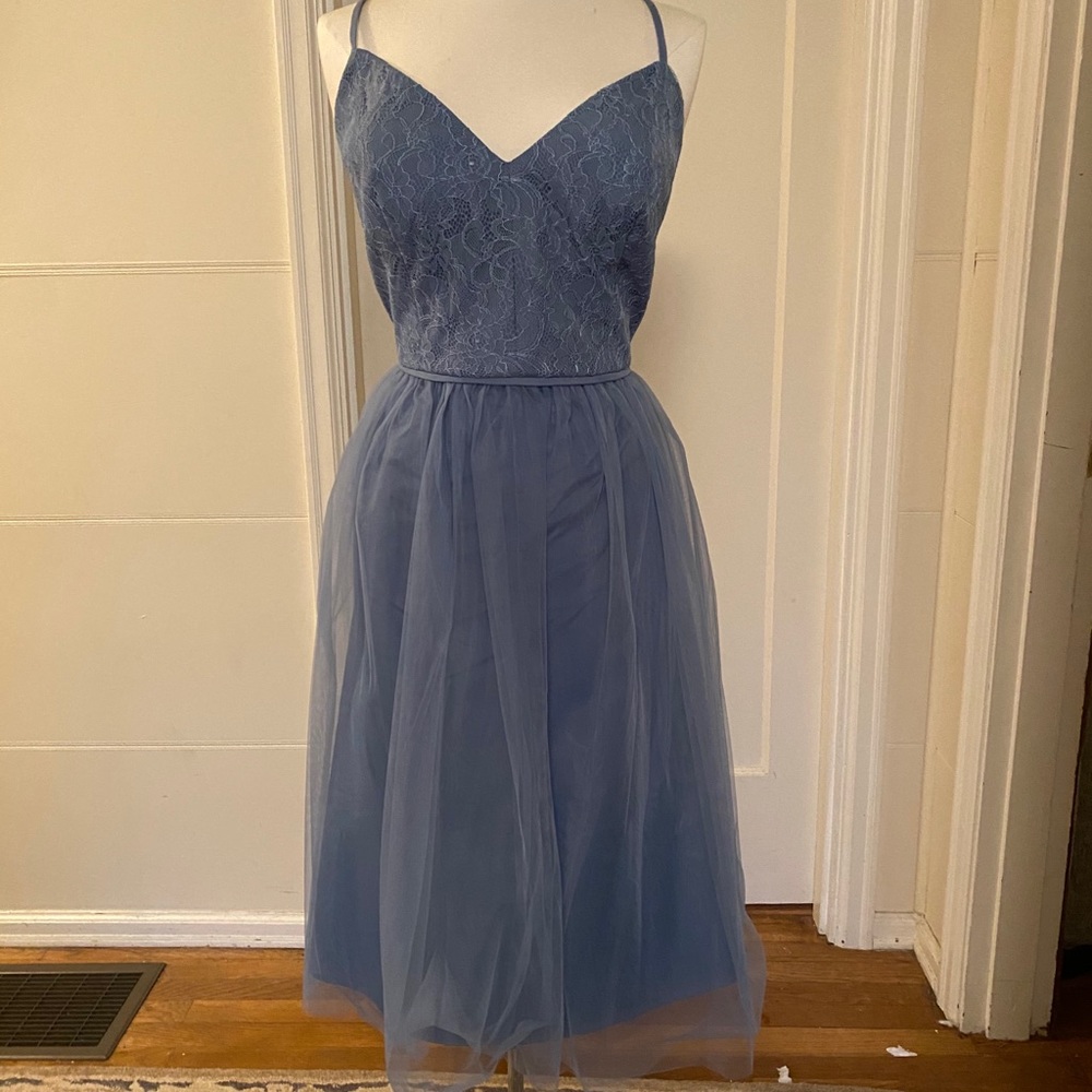 David’s Bridal bridesmaids dress steel blue 16